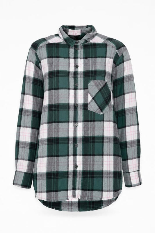 Front view of Topshop Women’s Multicoloured Plaid Cotton Button-Up Shirt UK 8