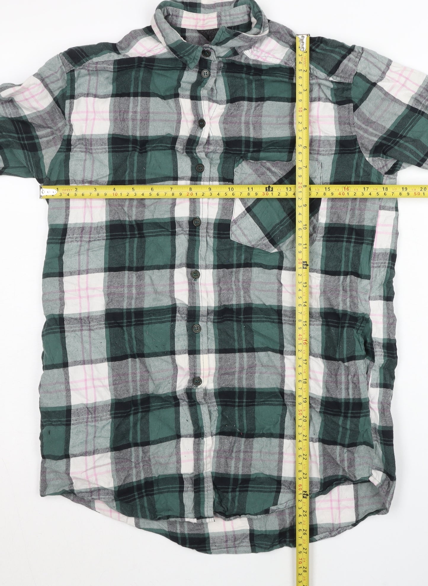 Topshop Women’s Multicoloured Plaid Cotton Button-Up Shirt UK 8