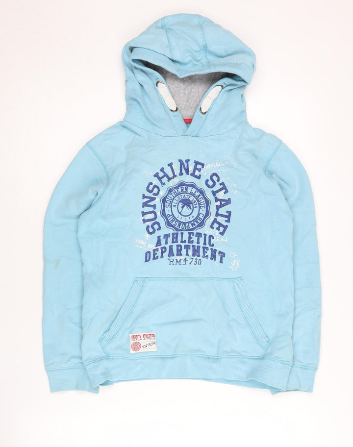 TU Boys Blue Pullover Hoodie 10 Years Graphic Athletic Sweatshirt