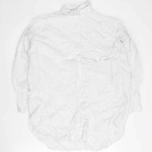 Jaeger Men's White Striped Cotton Band Collar Button-Up Shirt 15 M