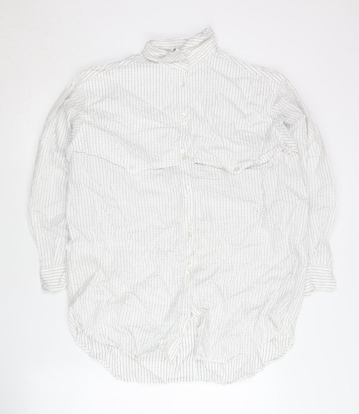 Jaeger Men's White Striped Cotton Band Collar Button-Up Shirt 15 M