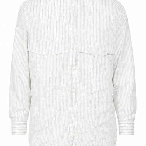 Jaeger Men's White Striped Cotton Band Collar Button-Up Shirt 15 M