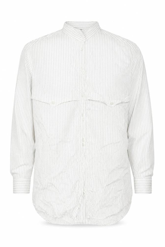 Jaeger Men's White Striped Cotton Band Collar Button-Up Shirt 15 M