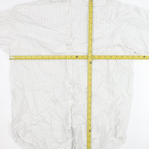 Jaeger Men's White Striped Cotton Band Collar Button-Up Shirt 15 M