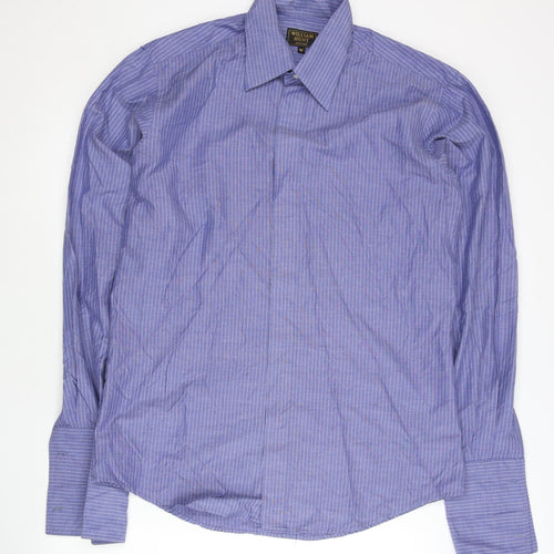 William Hunt Men’s Blue Striped 16in Collar Long Sleeve Dress Shirt