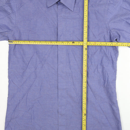 William Hunt Men’s Blue Striped 16in Collar Long Sleeve Dress Shirt