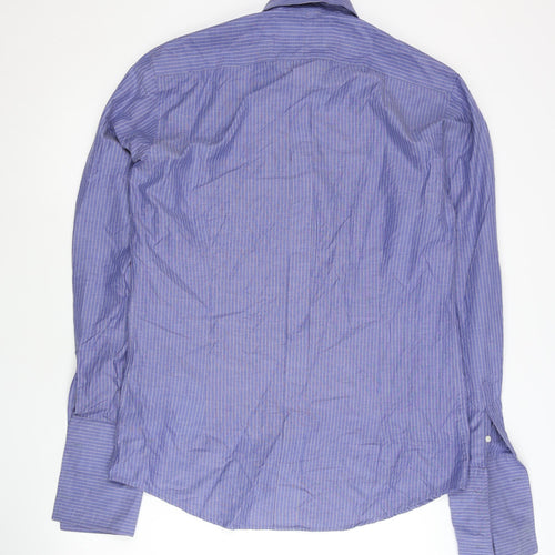 William Hunt Men’s Blue Striped 16in Collar Long Sleeve Dress Shirt