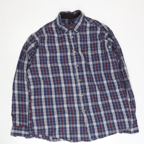 James Pringle Mens Blue Checked L Regular Fit Cotton Button-Up Shirt
