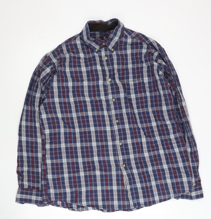 James Pringle Mens Blue Checked L Regular Fit Cotton Button-Up Shirt