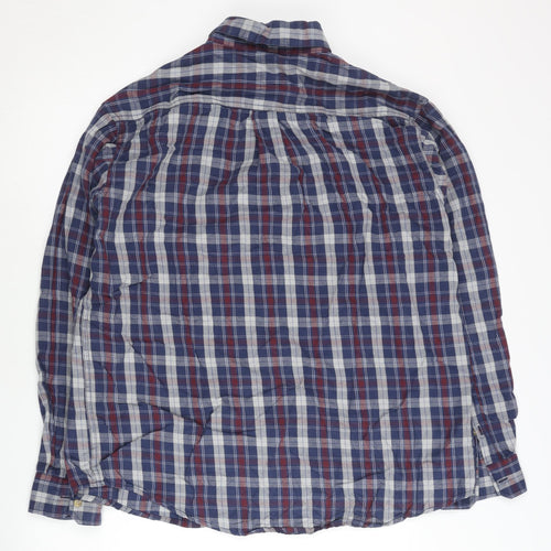 James Pringle Mens Blue Checked L Regular Fit Cotton Button-Up Shirt