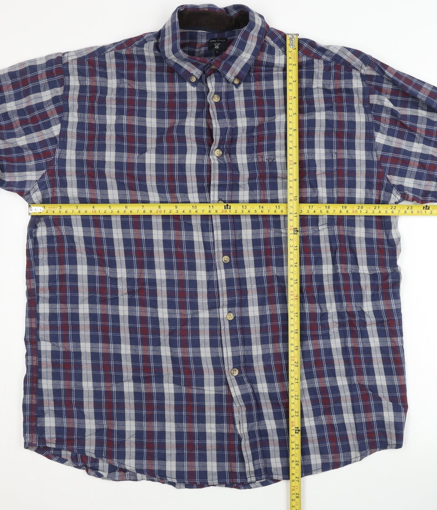 James Pringle Mens Blue Checked L Regular Fit Cotton Button-Up Shirt
