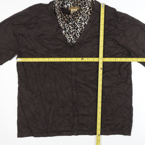 Notations Womens Brown Leopard Print XL Cardigan Long Sleeve V-Neck