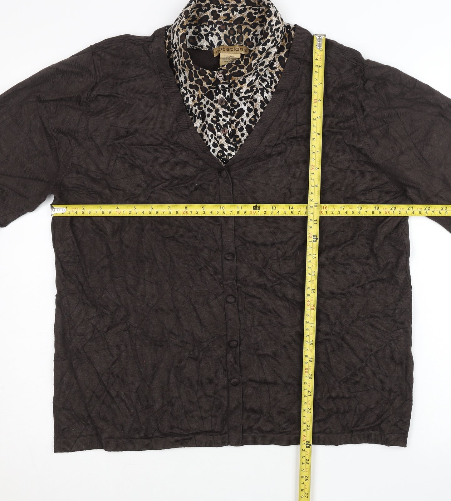 Notations Womens Brown Leopard Print XL Cardigan Long Sleeve V-Neck