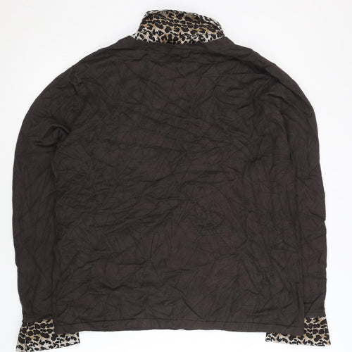 Notations Womens Brown Leopard Print XL Cardigan Long Sleeve V-Neck