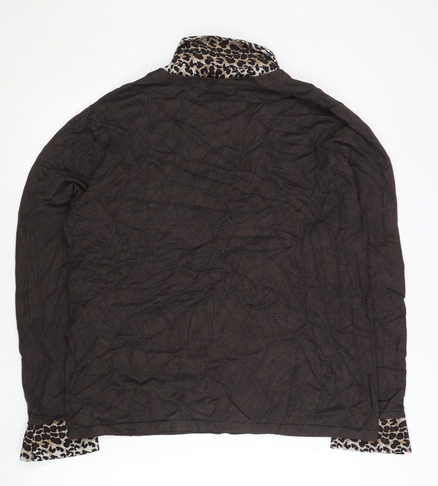 Notations Womens Brown Leopard Print XL Cardigan Long Sleeve V-Neck