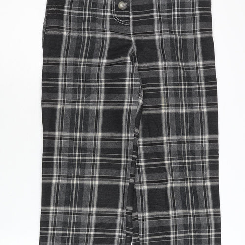 Topshop Women Black Plaid Cropped Trousers Size 6 Straight Leg