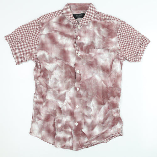 Topman Mens Red Check Cotton Slim Fit Short Sleeve Shirt S