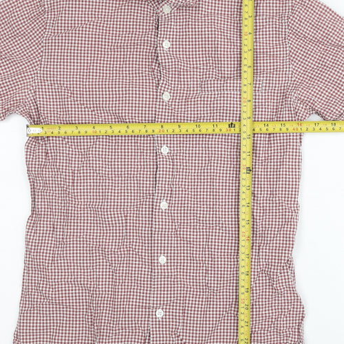 Topman Mens Red Check Cotton Slim Fit Short Sleeve Shirt S