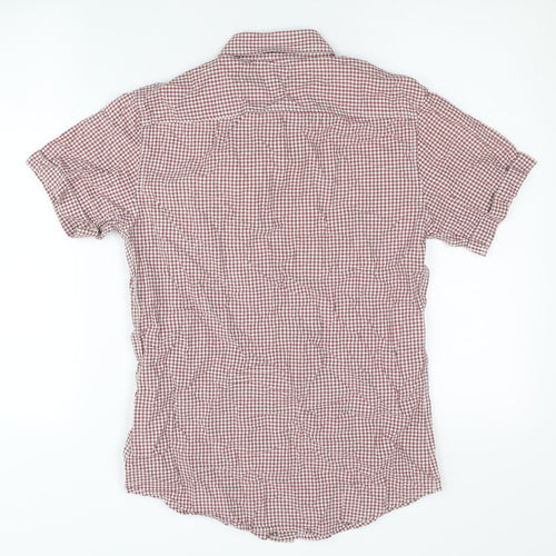 Topman Mens Red Check Cotton Slim Fit Short Sleeve Shirt S