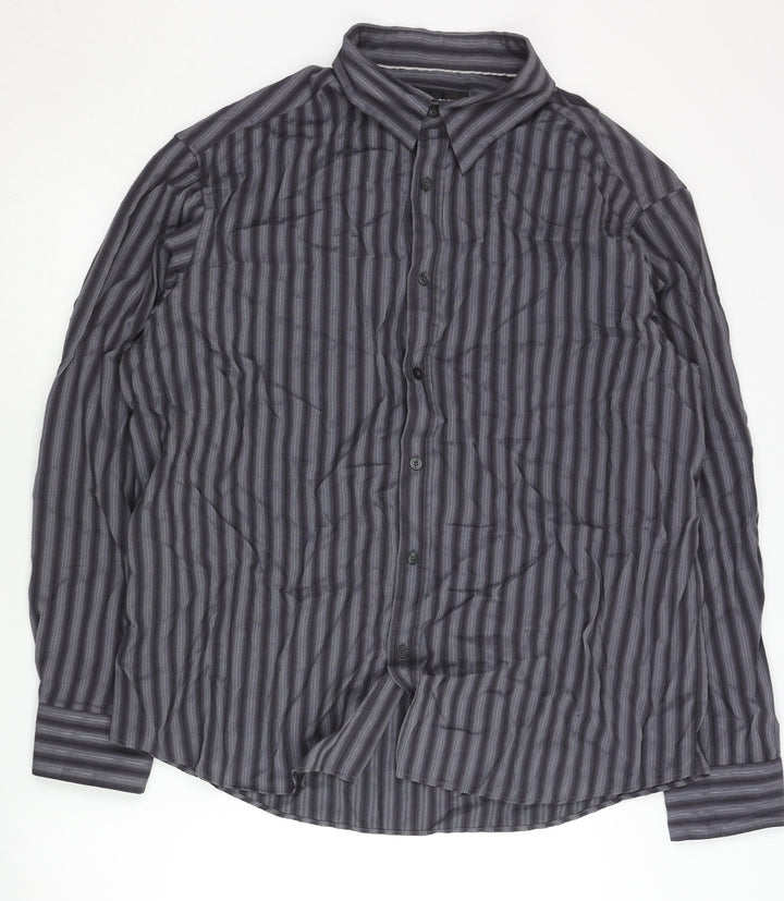 Marks and Spencer Men’s Grey Striped XL Long Sleeve Button-Up Shirt
