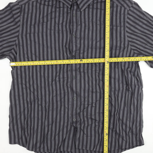 Marks and Spencer Men’s Grey Striped XL Long Sleeve Button-Up Shirt