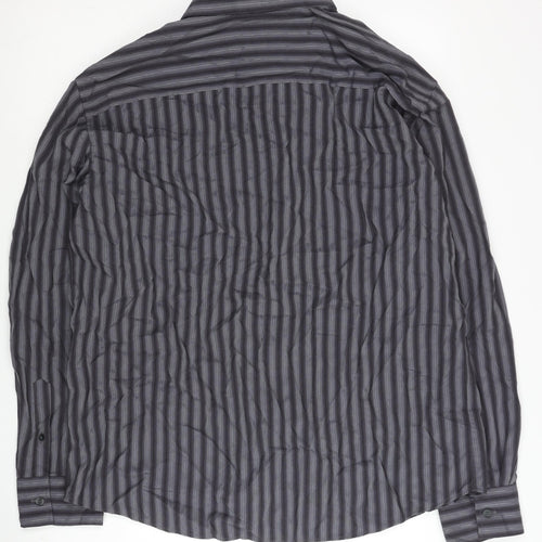 Marks and Spencer Men’s Grey Striped XL Long Sleeve Button-Up Shirt