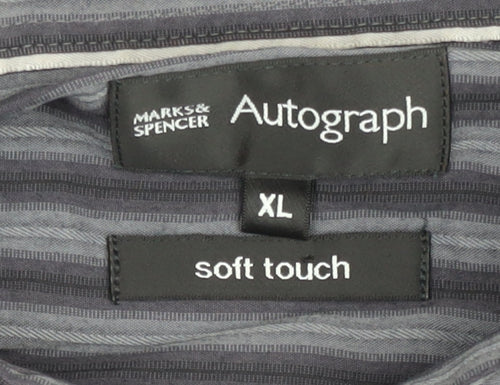 Marks and Spencer Men’s Grey Striped XL Long Sleeve Button-Up Shirt