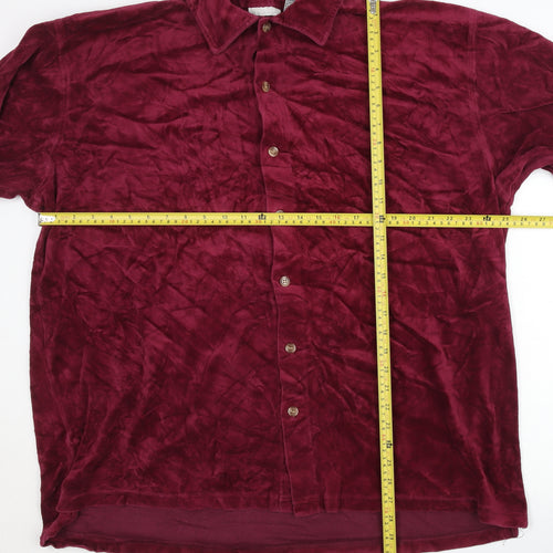 King Size Men's 2XL Red Short Sleeve Button-Up Shirt Cotton Blend