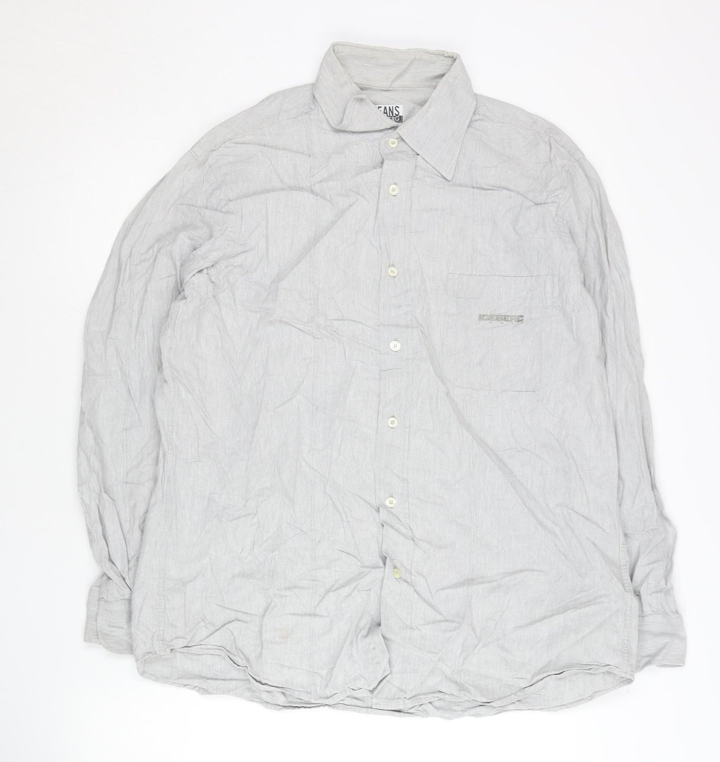 Iceberg Jeans Men’s Grey Cotton Long Sleeve Button-Up Shirt L