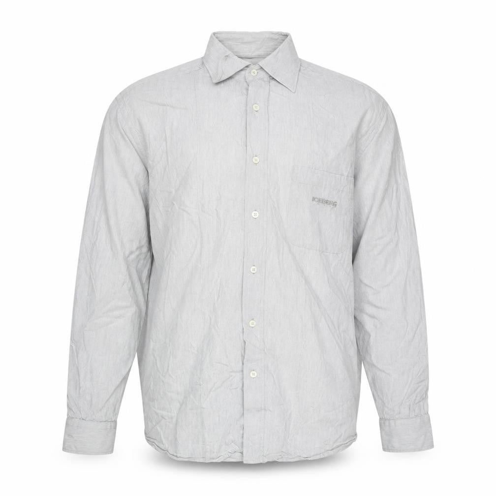 Front view of Iceberg Jeans Men’s Grey Cotton Long Sleeve Button-Up Shirt L