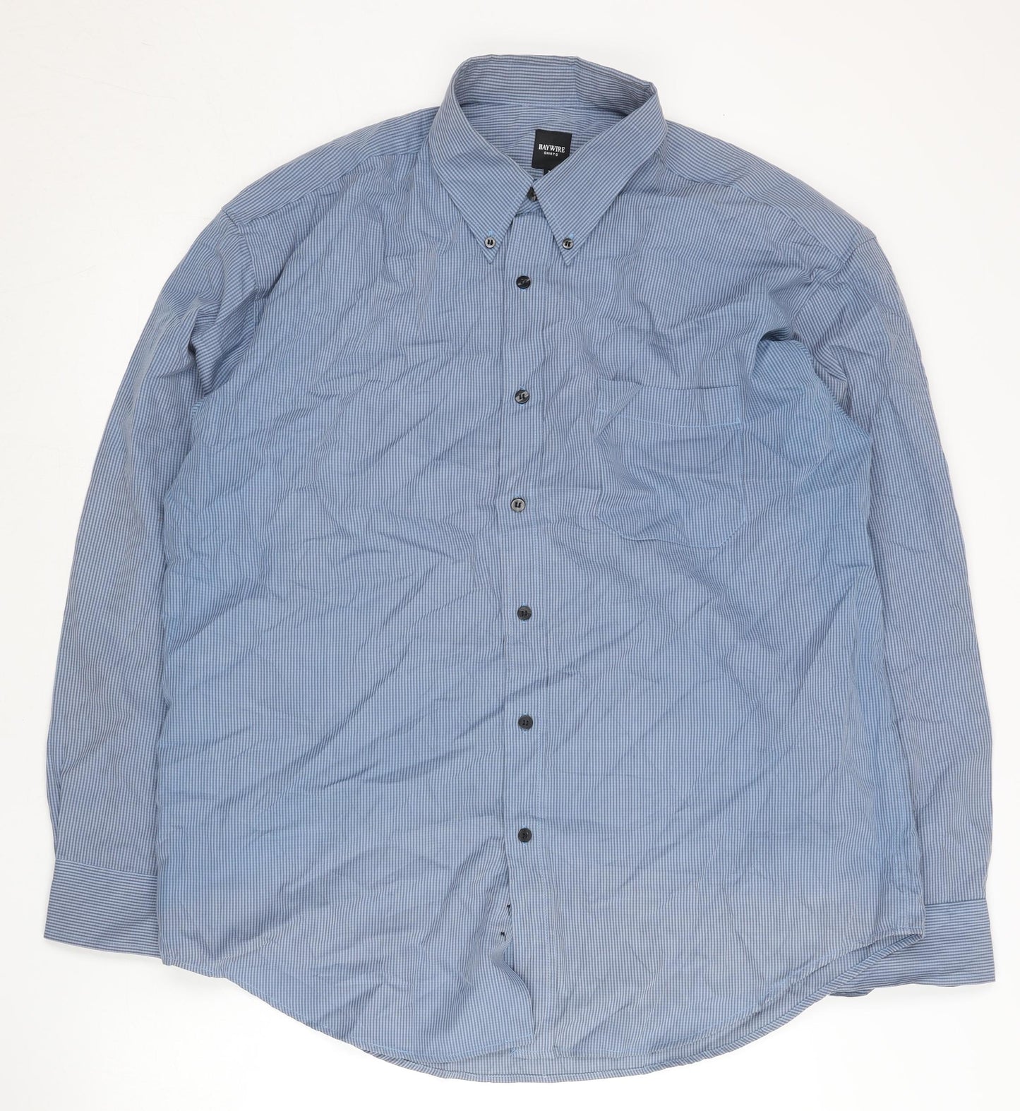 Haywire Men’s Blue Check Cotton Button-Up Shirt L Long Sleeve