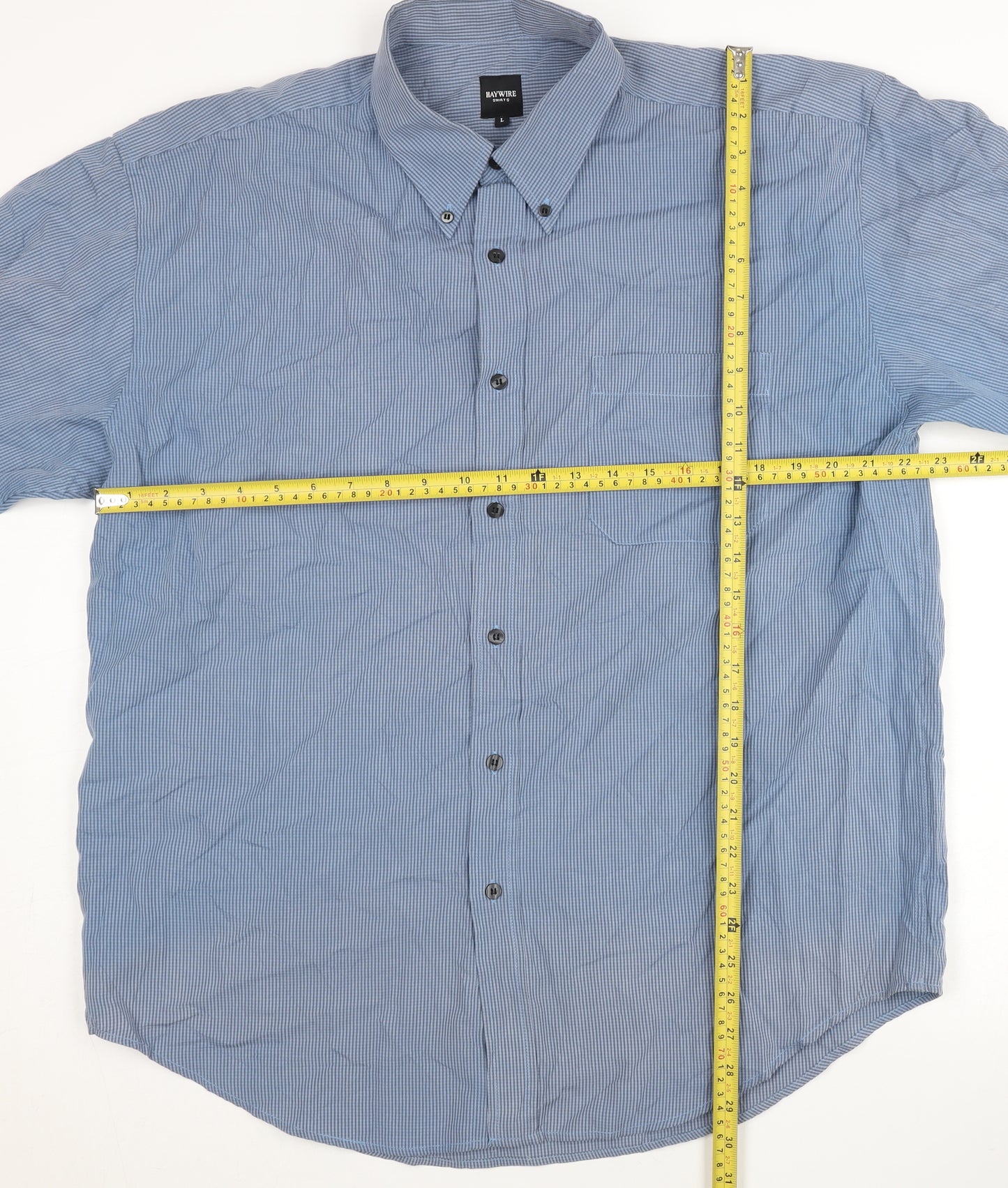 Haywire Men’s Blue Check Cotton Button-Up Shirt L Long Sleeve