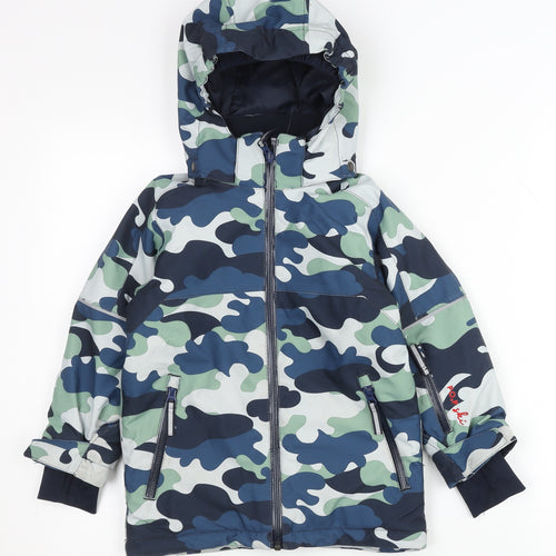 Polarn O. Pyret Boys Multicoloured Camouflage Ski Jacket 3-4 Years Hooded Winter Coat