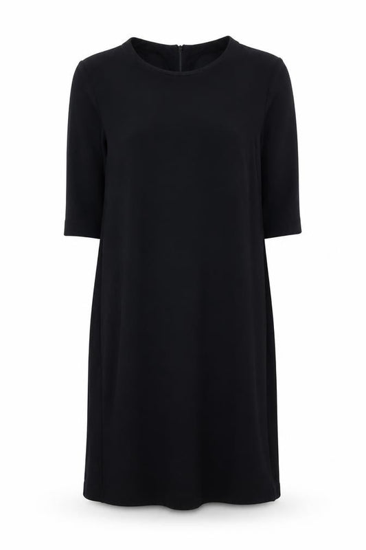 Front view of H&M Women’s Black Shift Dress, size UK 8, Short Sleeve Round Neck