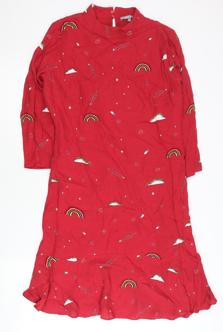 Oliver Bonas Women’s Red Rainbow Print Shift Dress Size 10