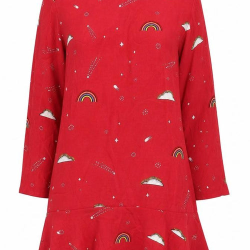 Oliver Bonas Women’s Red Rainbow Print Shift Dress Size 10