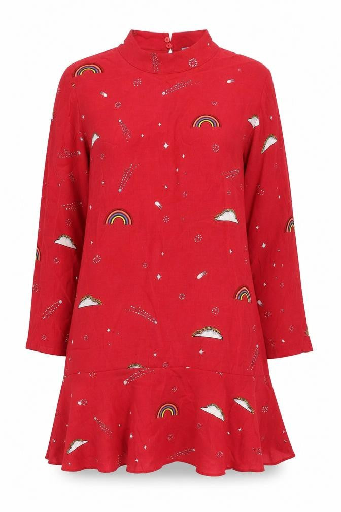 Oliver Bonas Women’s Red Rainbow Print Shift Dress Size 10