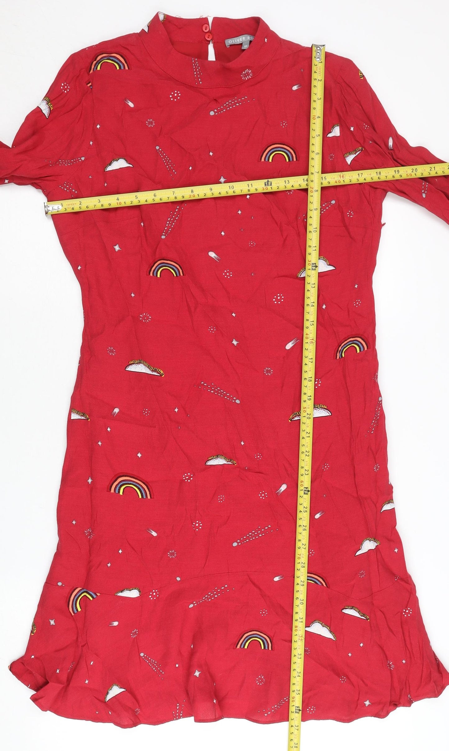 Oliver Bonas Women’s Red Rainbow Print Shift Dress Size 10