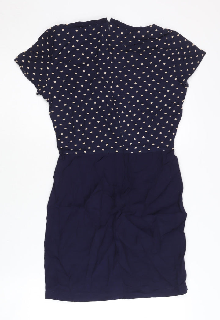 Mango Women’s Blue Heart Print Sheath Dress XS Short Sleeve