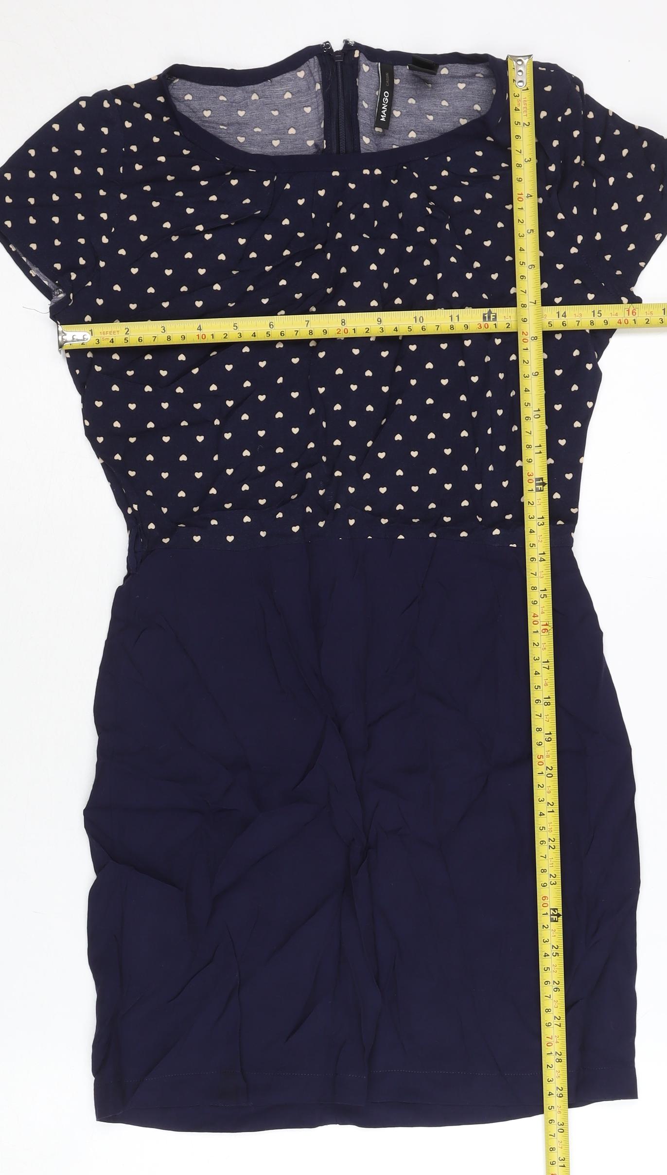 Mango Women’s Blue Heart Print Sheath Dress XS Short Sleeve