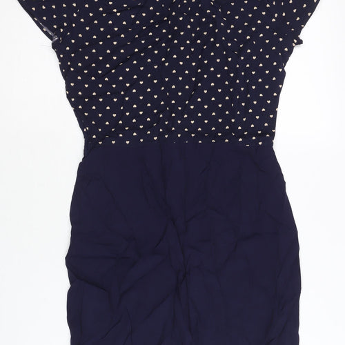 Mango Women’s Blue Heart Print Sheath Dress XS Short Sleeve