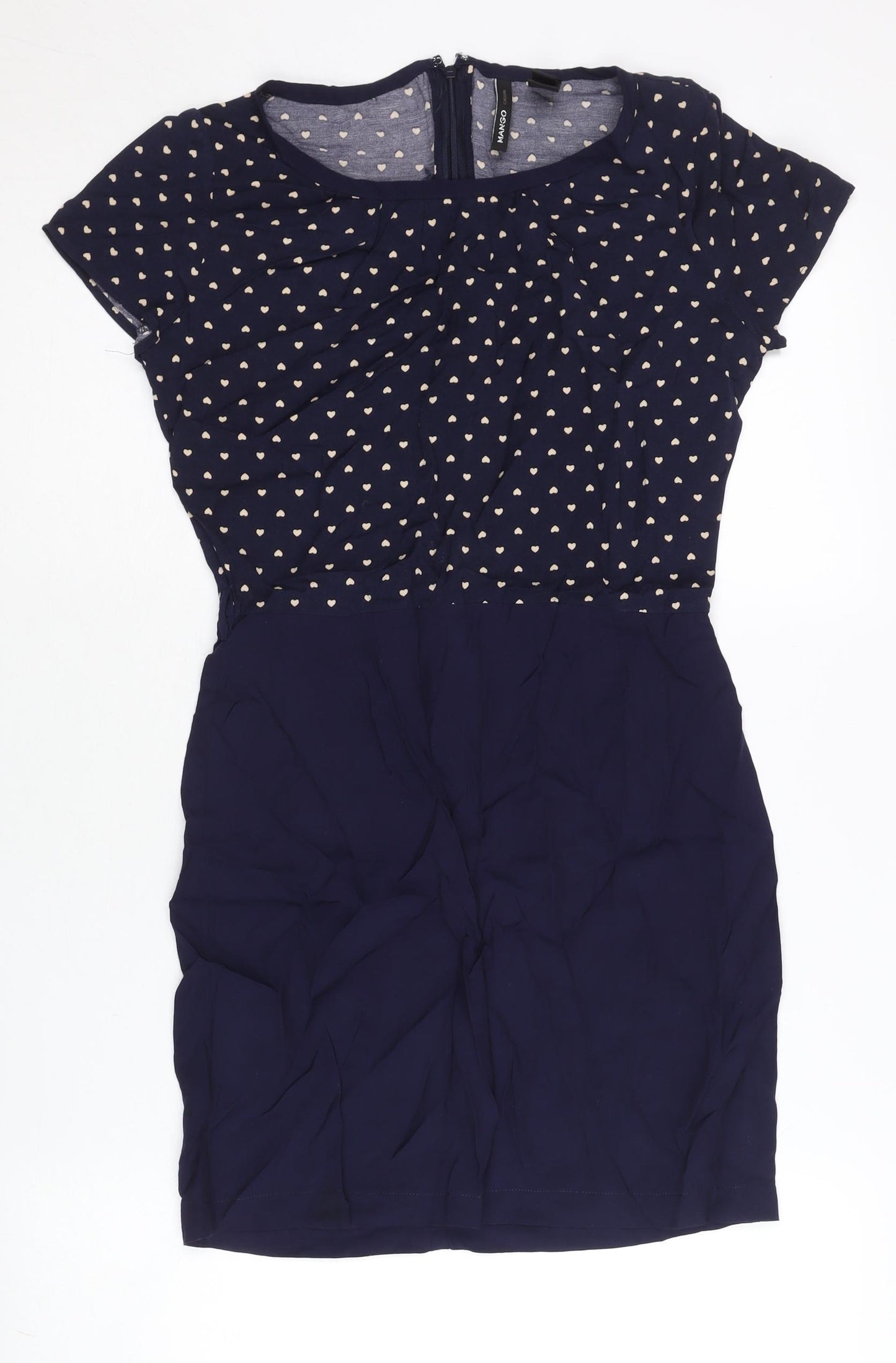 Mango Women’s Blue Heart Print Sheath Dress XS Short Sleeve