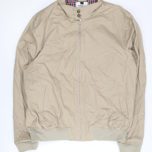 Topman Men's Beige XL Bomber Jacket Cotton Casual Zip Stand Collar