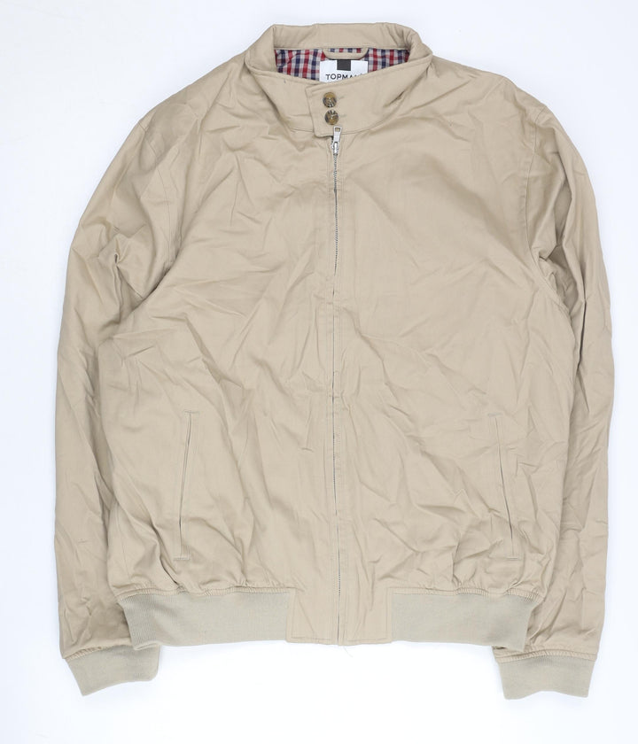 Topman Men's Beige XL Bomber Jacket Cotton Casual Zip Stand Collar