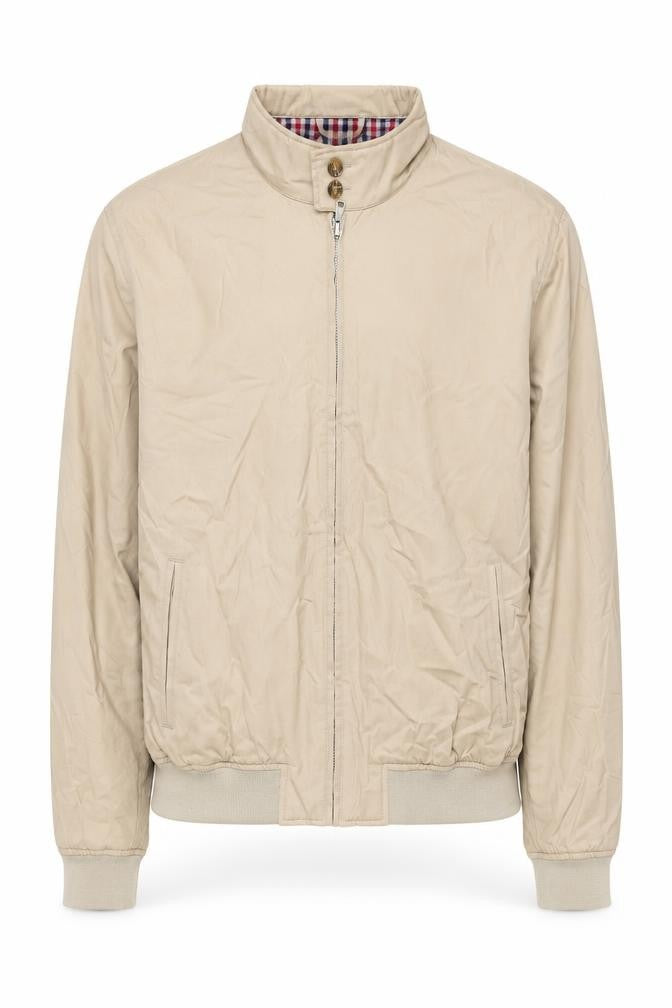Topman Men's Beige XL Bomber Jacket Cotton Casual Zip Stand Collar