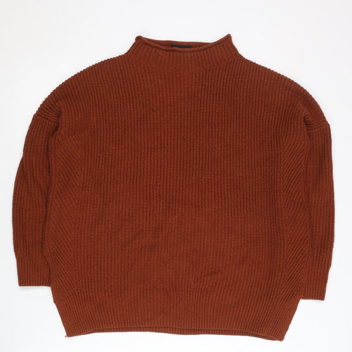 Topshop Women Brown Size 8 Mock Neck Chunky Knit Pullover Jumper
