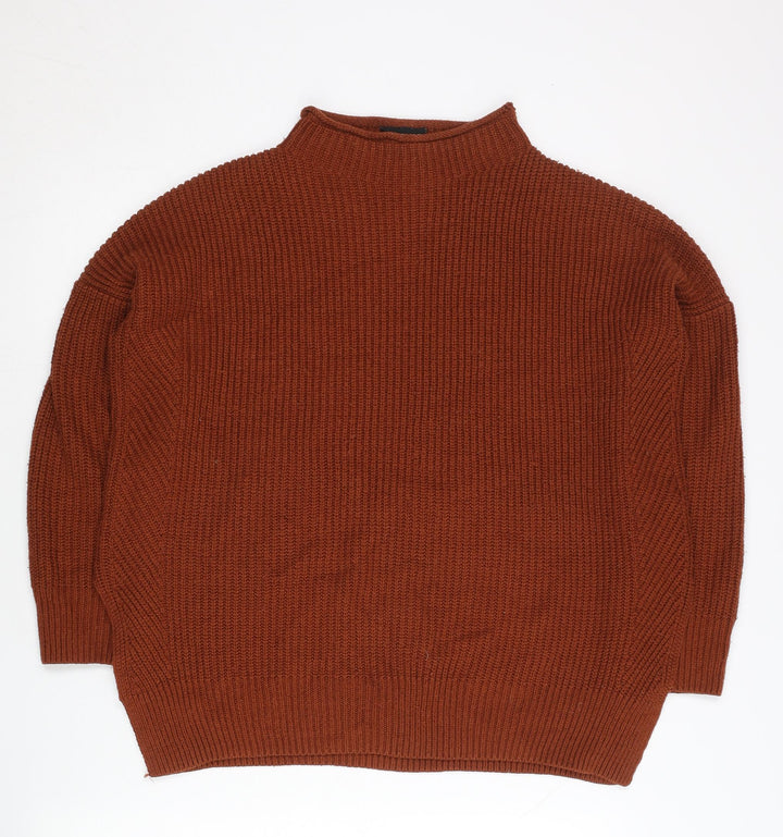 Topshop Women Brown Size 8 Mock Neck Chunky Knit Pullover Jumper