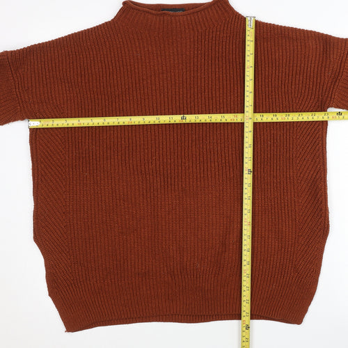 Topshop Women Brown Size 8 Mock Neck Chunky Knit Pullover Jumper