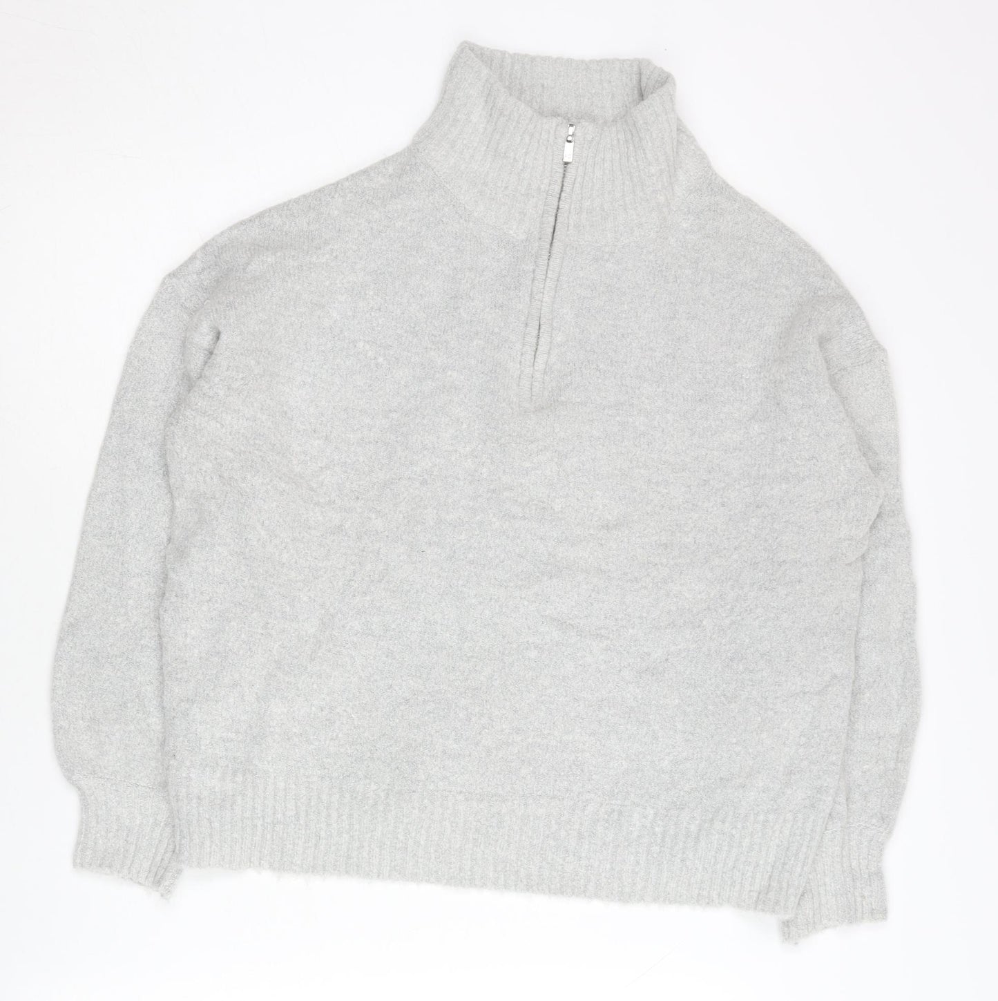 French Connection Women’s Grey XS 1/4 Zip High Neck Knit Jumper