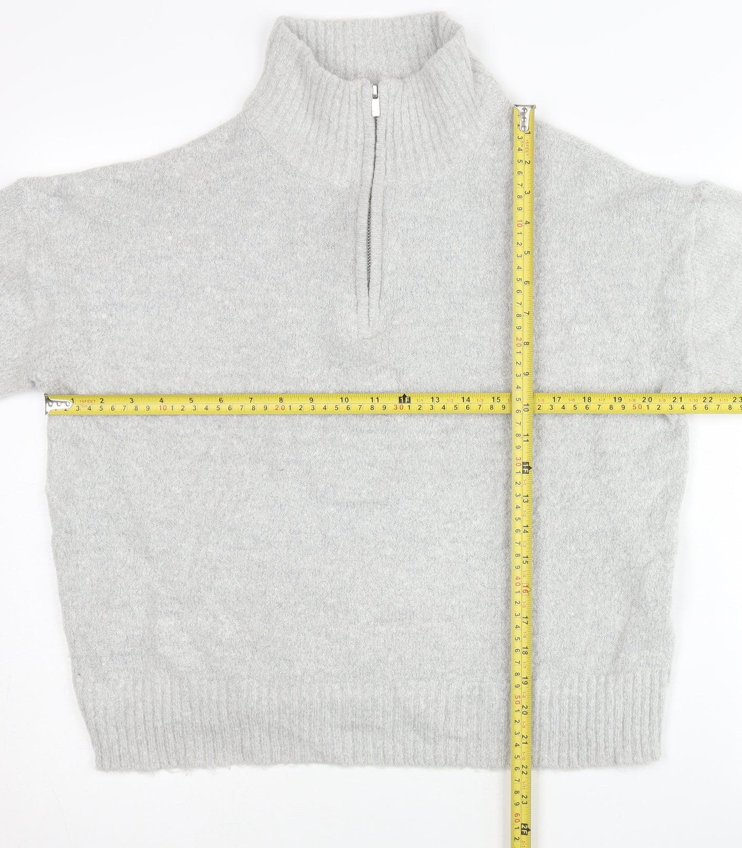 French Connection Women’s Grey XS 1/4 Zip High Neck Knit Jumper
